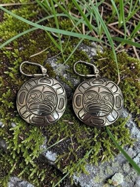 First Nations Sterling Silver Sun Mask Earrings by Norman Seaweed